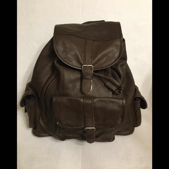 Large Vintage Brown Cowhide Leather Backpack - Picture 2 of 16